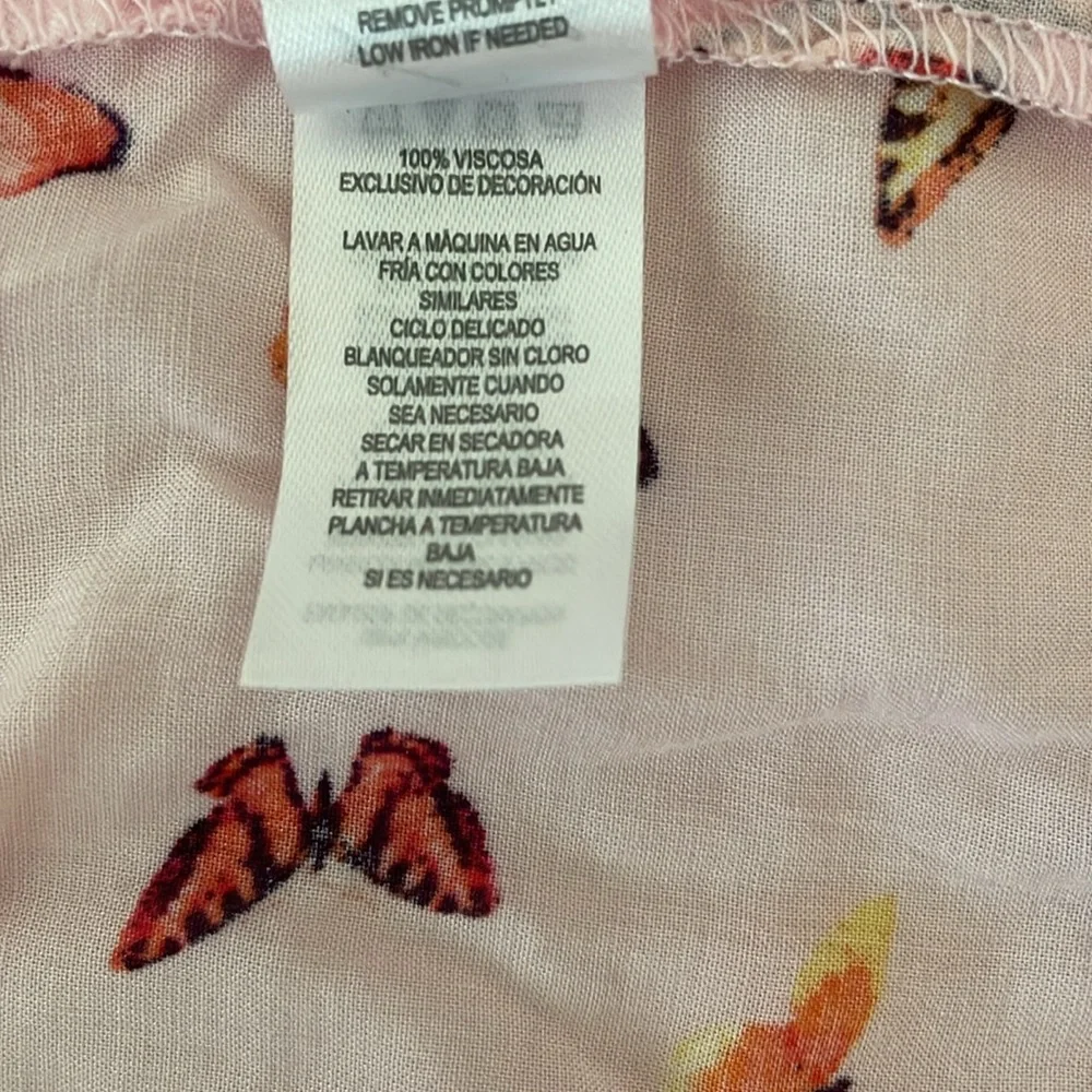 Kensie Camisole Top Scoop V Lounge Ruffle Tank Cottage Butterflies Pink